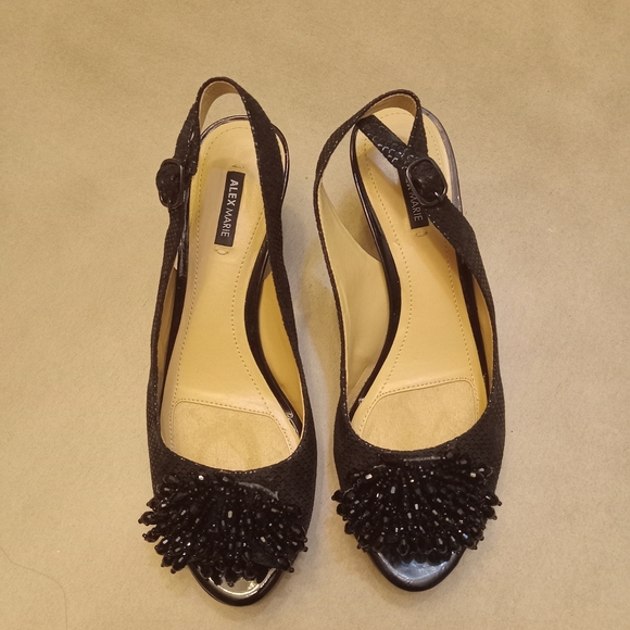 COPY - Alex Marie Belora Suede Peep-Toe Beaded Ornament Sling-Back Pumps 7 - Picture 3 of 8